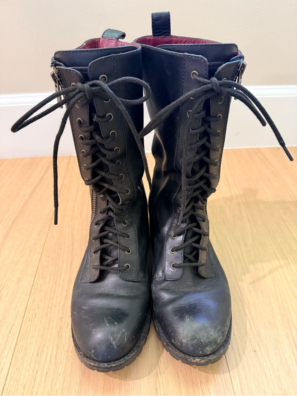 Marc Jacobs Black Leather Lace-Up Combat Boots